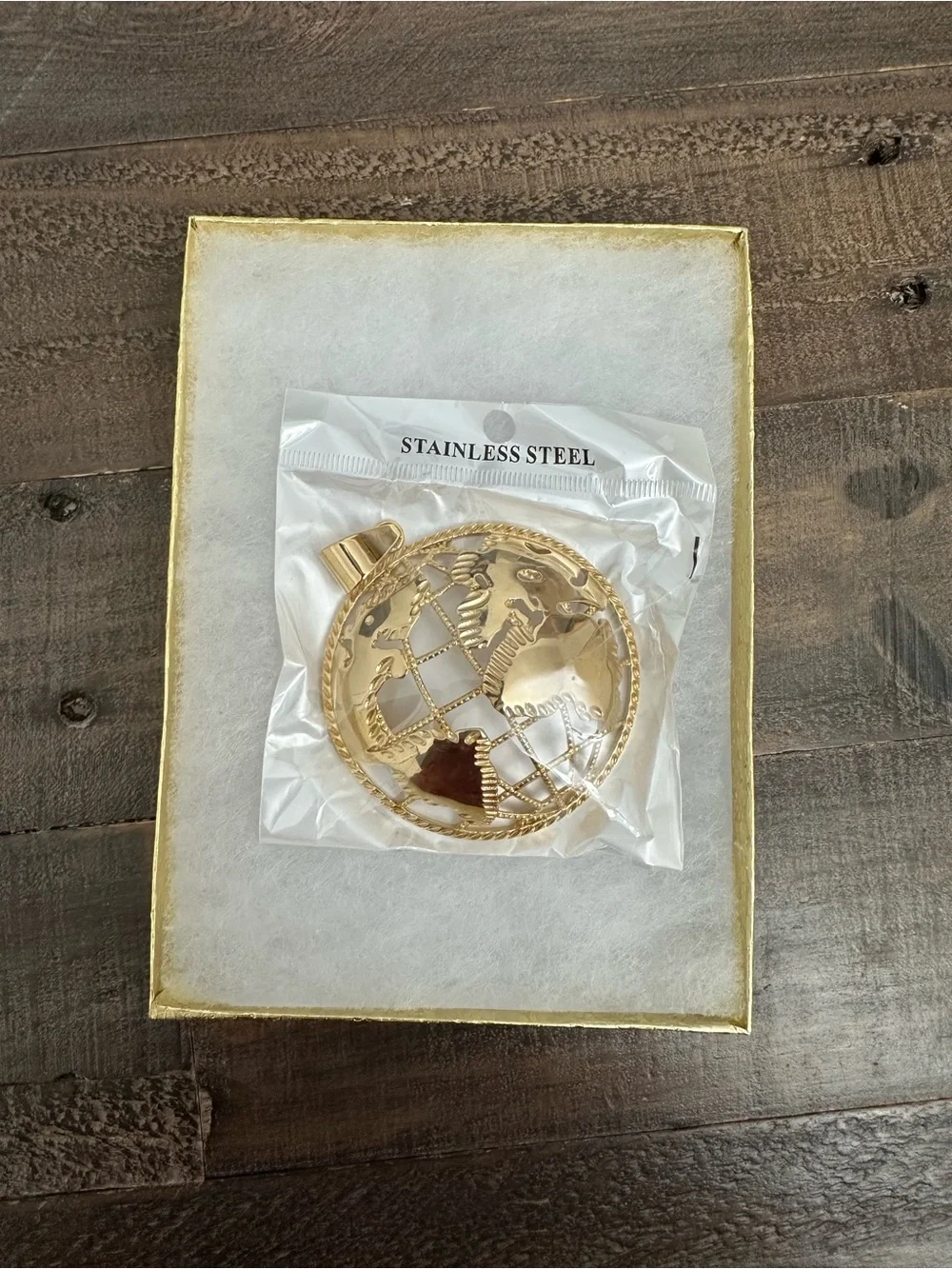 New Gold stainless steel Globe Pendant with new gold plated Rope Chain Necklace